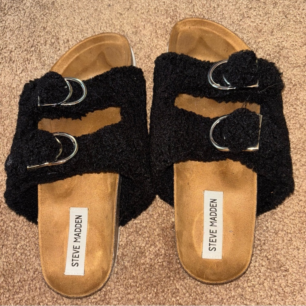 Steve Madden Black Textured Women's Sandals 7
